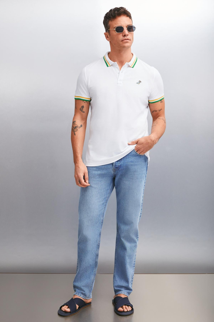 XANDER  Regular Beyaz Tekli Polo Yaka T-shirt