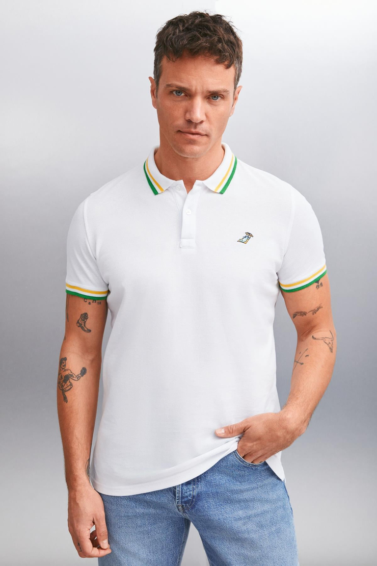 XANDER  Regular Beyaz Tekli Polo Yaka T-shirt