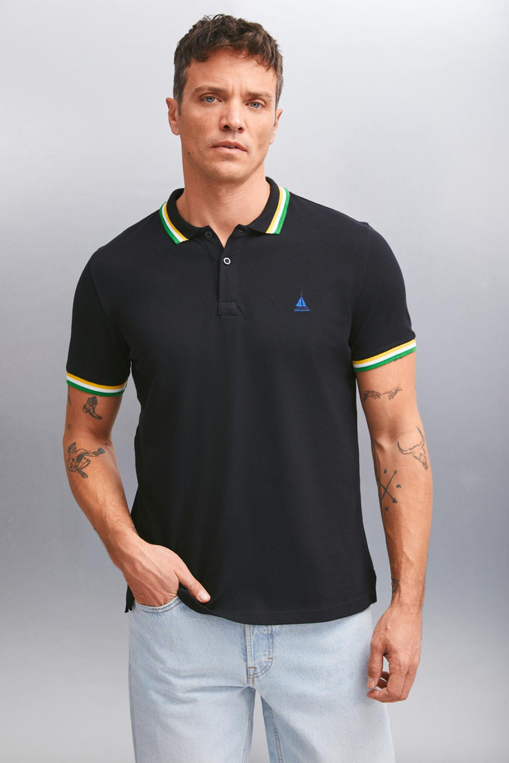 XANDER  Regular Siyah Tekli Polo Yaka T-shirt