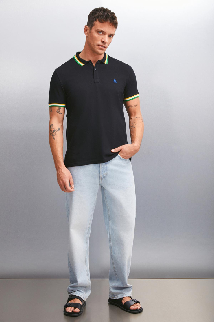 XANDER  Regular Siyah Tekli Polo Yaka T-shirt