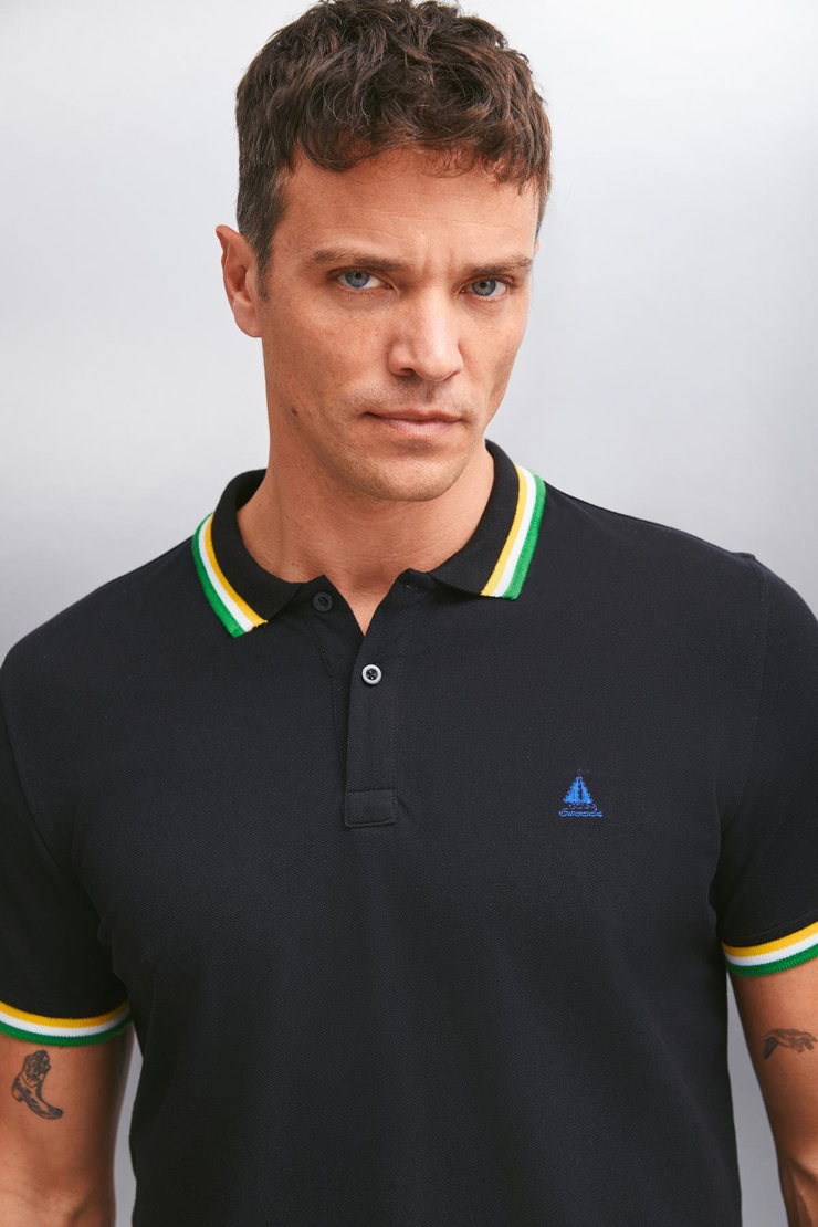 XANDER  Regular Siyah Tekli Polo Yaka T-shirt