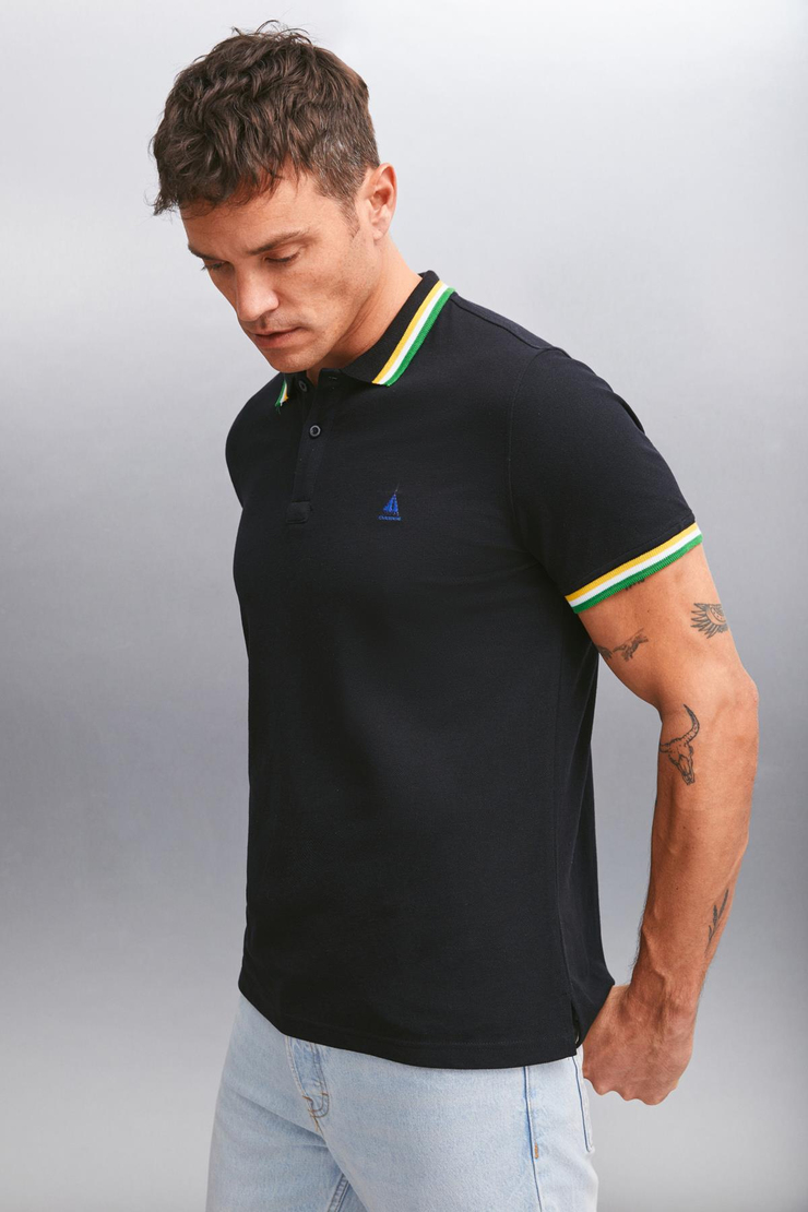 XANDER  Regular Siyah Tekli Polo Yaka T-shirt
