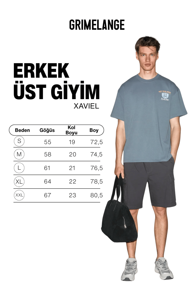 XAVIEL Erkek %100 Organik Pamuklu Baskı Detaylı Regular Fit Yuvarlak Yaka Füme T-Shirt