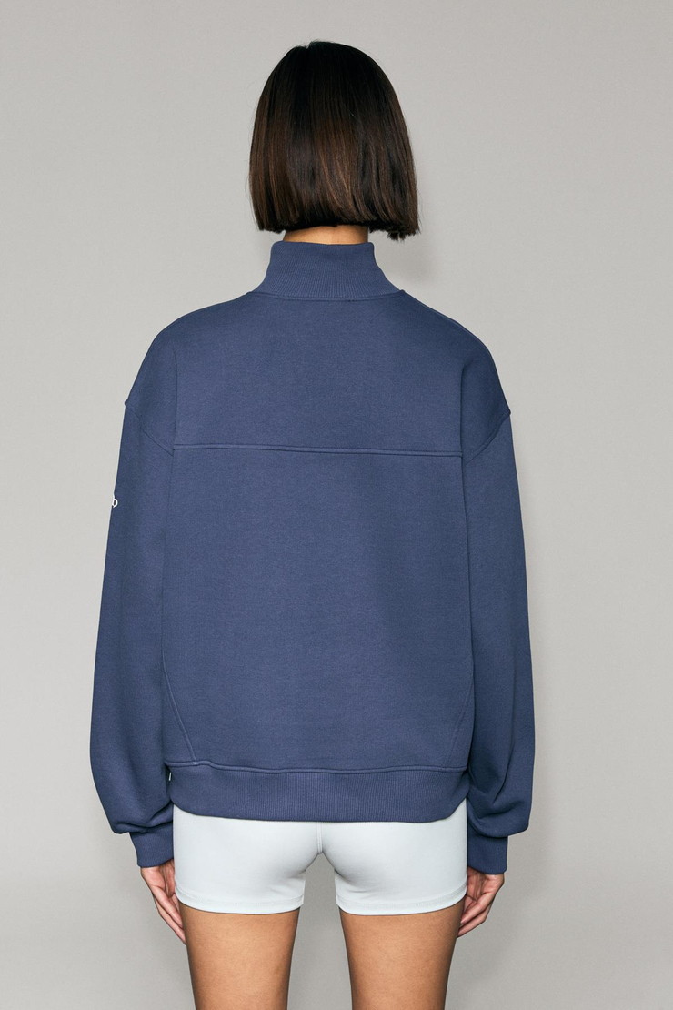 XENYA Kadın Polarlı Yumuşak Balıkçı Yakalı Baskı Detaylı Cepli Regular İndigo Sweatshirt