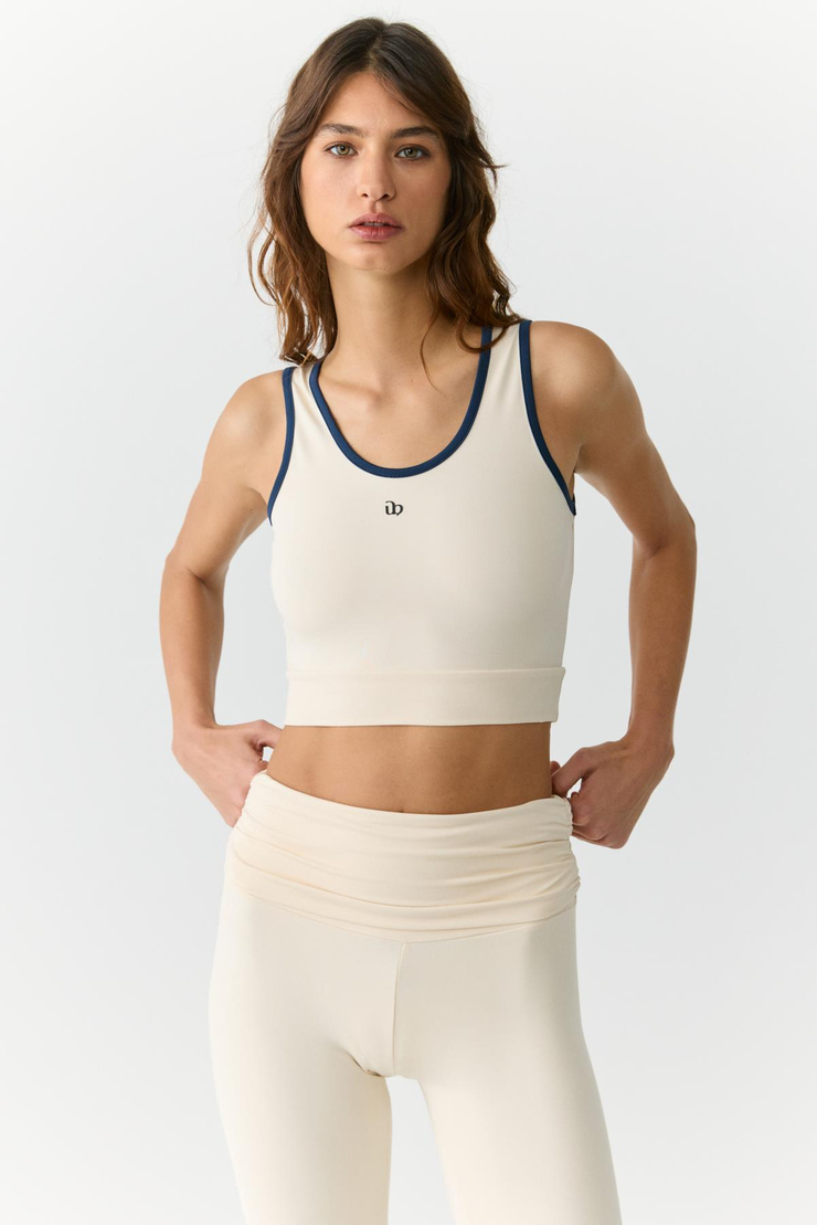 YANELİS Urban Beat Kadın Biyeli Sportswear Crop Ekru Atlet