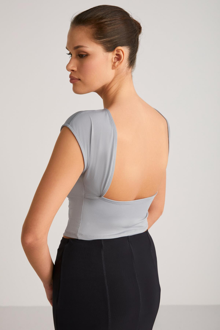 YARETZI Kadın Basic Kısa Kollu Crop Gri Büstiyer