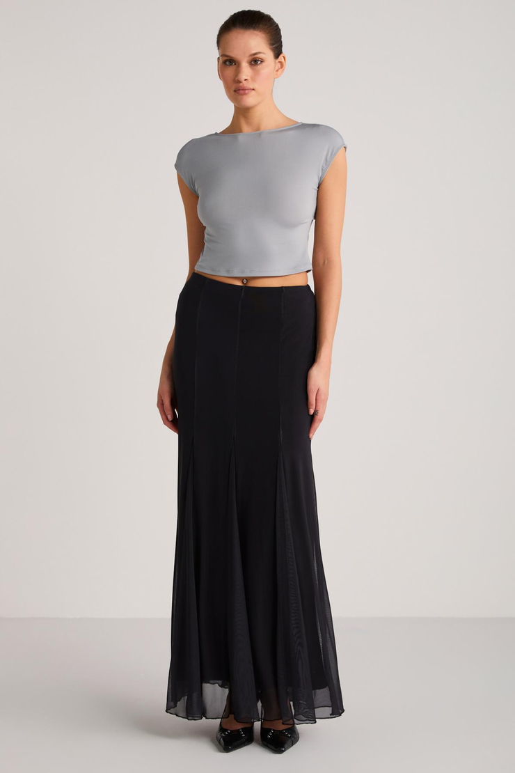 YARETZI Kadın Basic Kısa Kollu Crop Gri Büstiyer