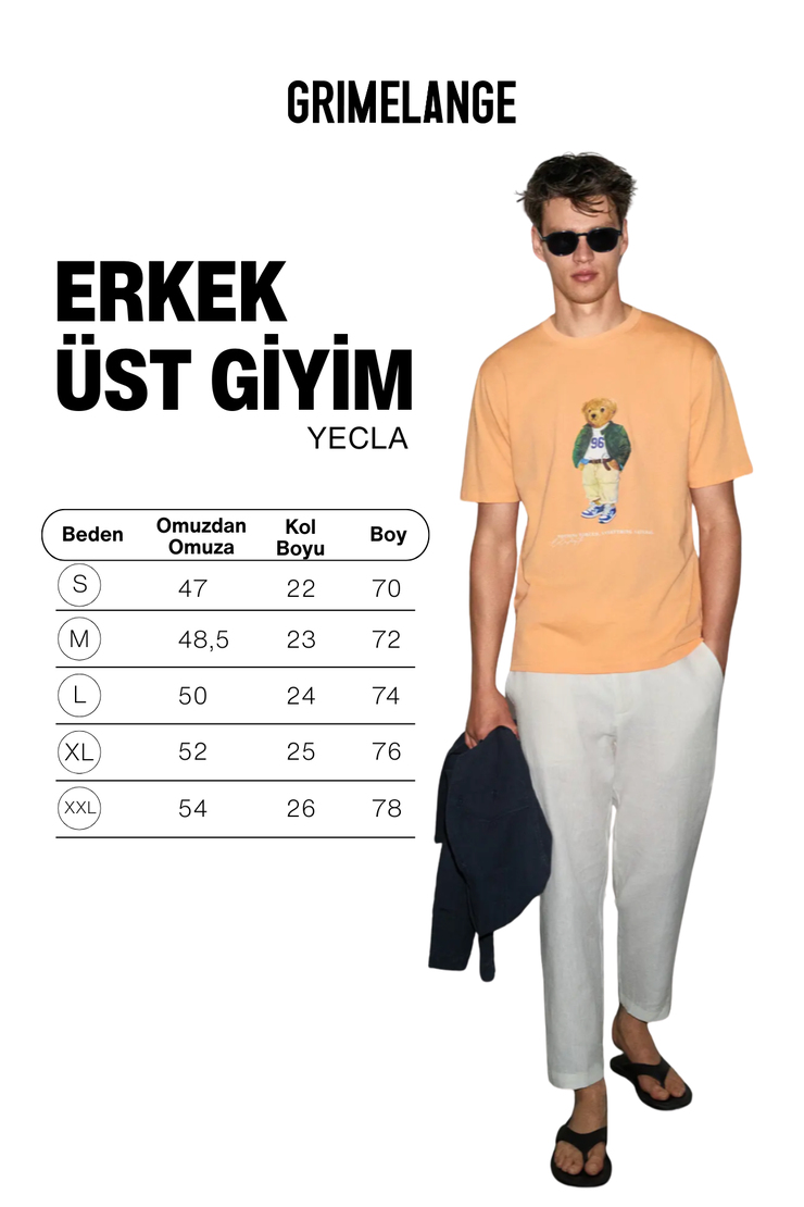 YECLA Erkek %100 Pamuk Yuvarlak Yakalı Baskı Detaylı Turuncu T-Shirt