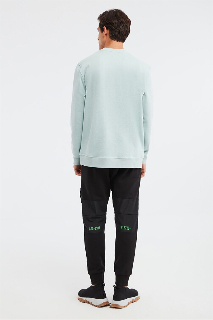 YEET Erkek Mint Yeşili Baskılı ve Nakışlı Yuvarlak Yaka Comfort Fit Sweatshirt