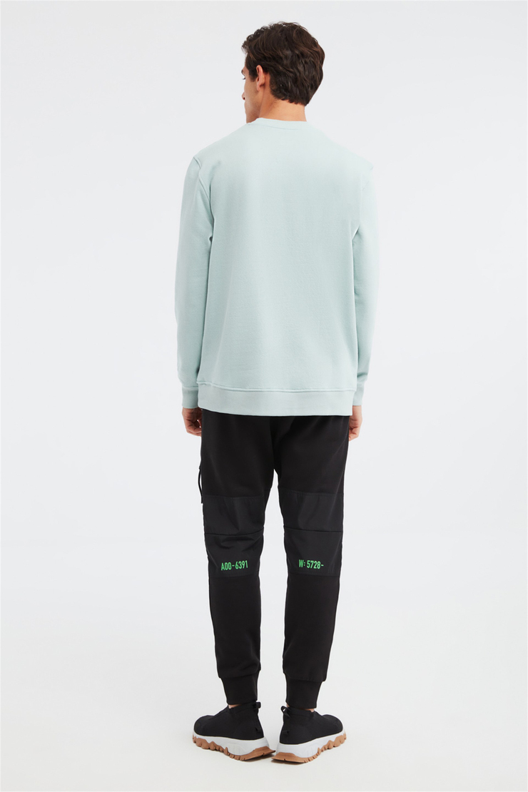 YEET Erkek Mint Yeşili Baskılı ve Nakışlı Yuvarlak Yaka Comfort Fit Sweatshirt
