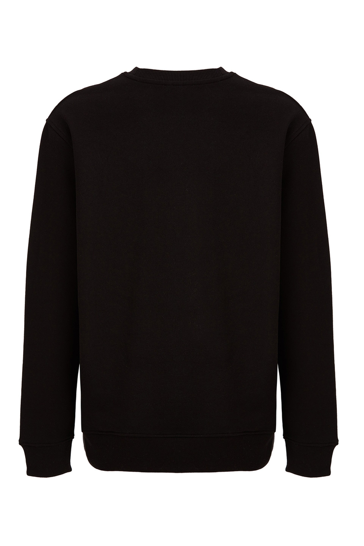 YEET Erkek Siyah Baskılı ve Nakışlı Yuvarlak Yaka Comfort Fit Sweatshirt
