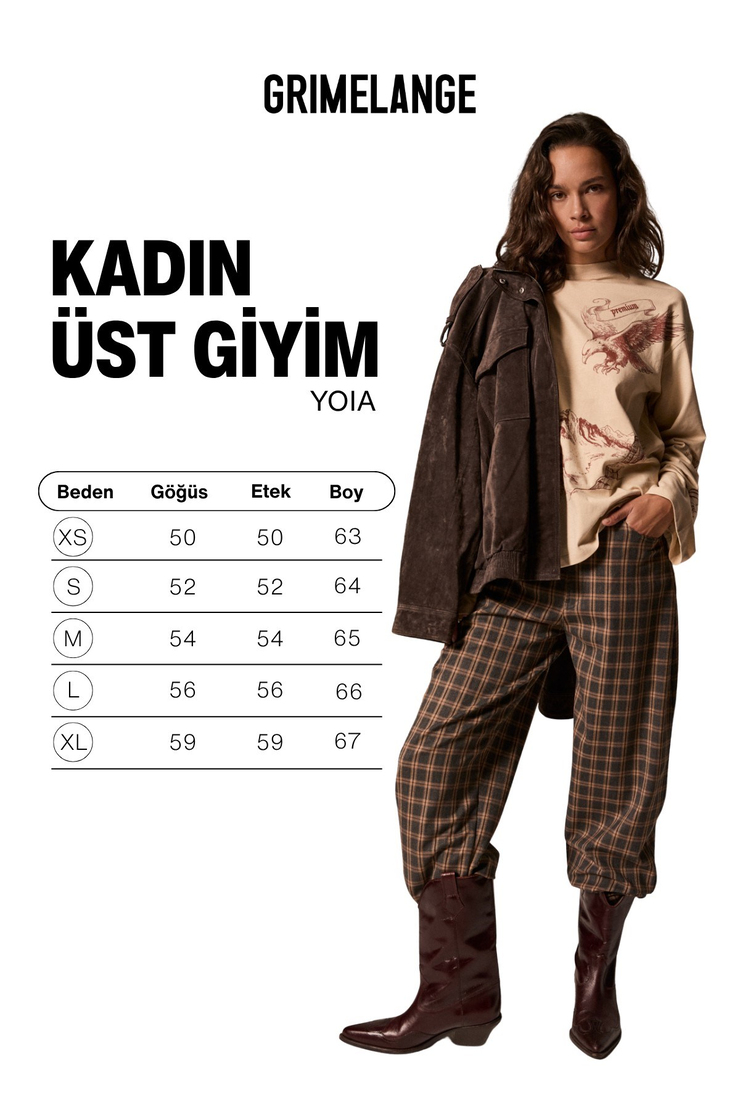 YOIA Kadın Organik Pamuklu Uzun Kollu Baskılı Bej T-Shirt