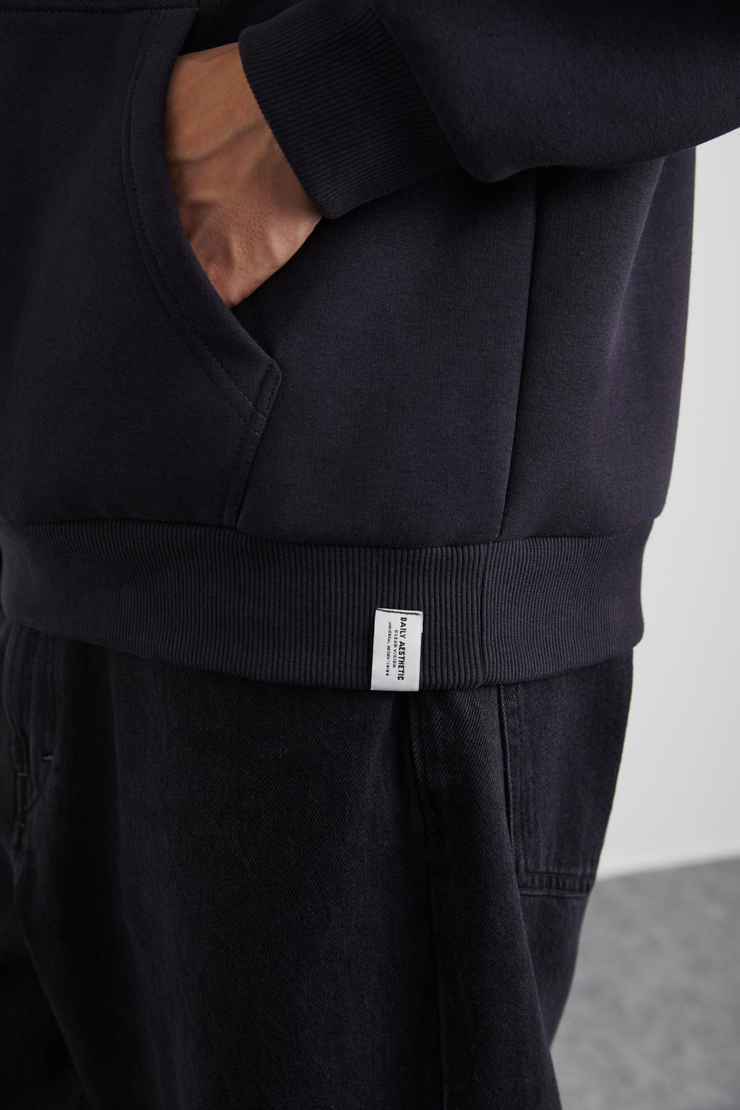 YOKOHAMA Erkek İçi Polarlı Yumuşacık Regular Kanguru Cepli Kapüşonlu Antrasit Sweatshirt