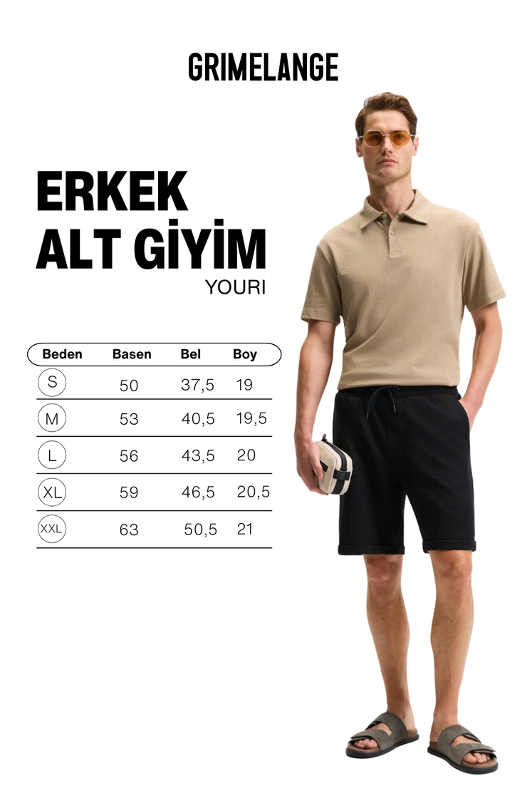 YOURI Erkek Beli Lastikli Arka Tek Cepli Relaxed Fit Siyah Şort