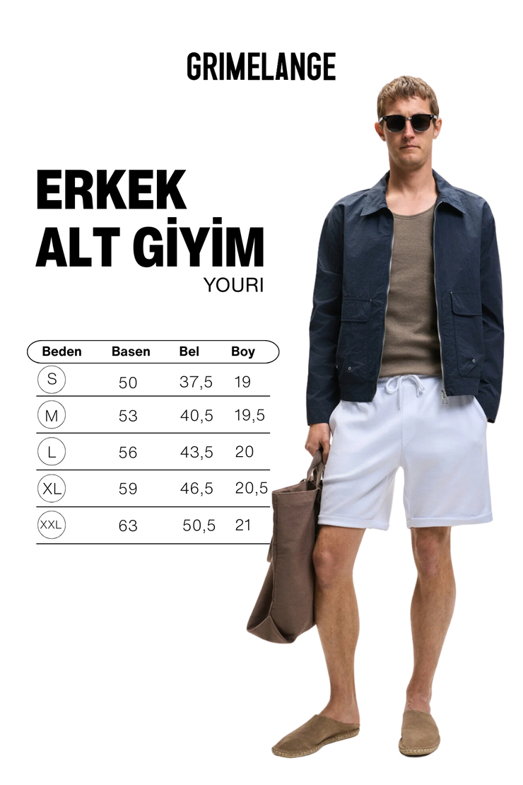 YOURI Erkek Beli Lastikli Arka Tek Cepli Relaxed Fit Beyaz Şort