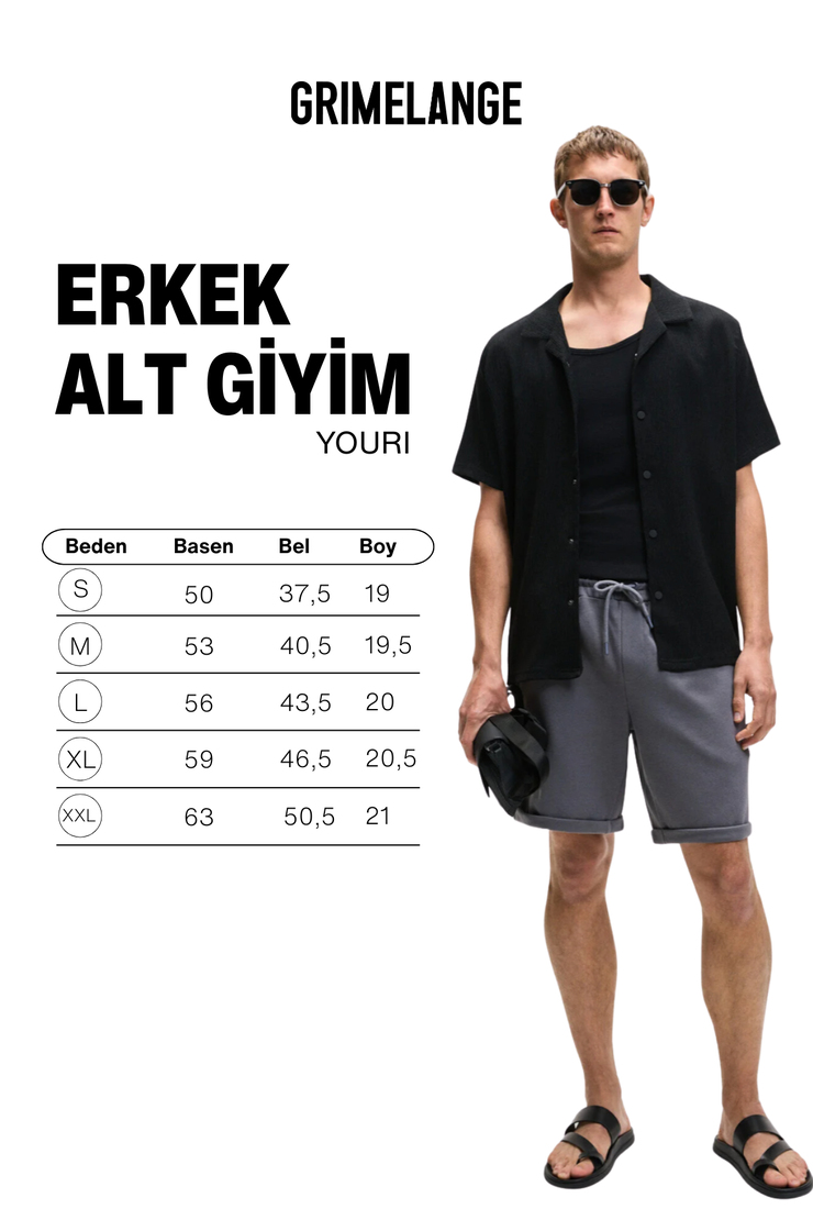 YOURI Erkek Beli Lastikli Arka Tek Cepli Relaxed Fit Gri Şort