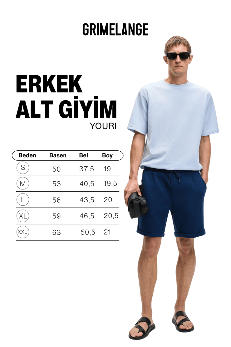 YOURI Erkek Beli Lastikli Arka Tek Cepli Relaxed Fit Lacivert Şort