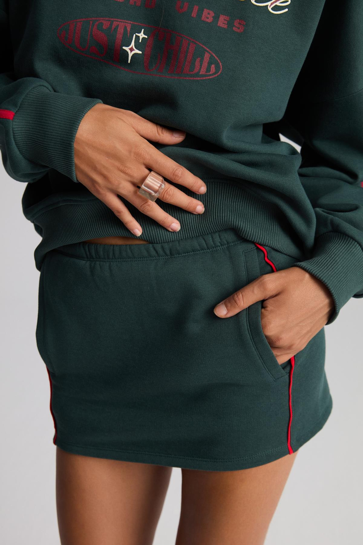 YULIANA Kadın Basic Slim Fit Normal Bel 3 İplik Organik Pamuk Örme Yeşil Etek