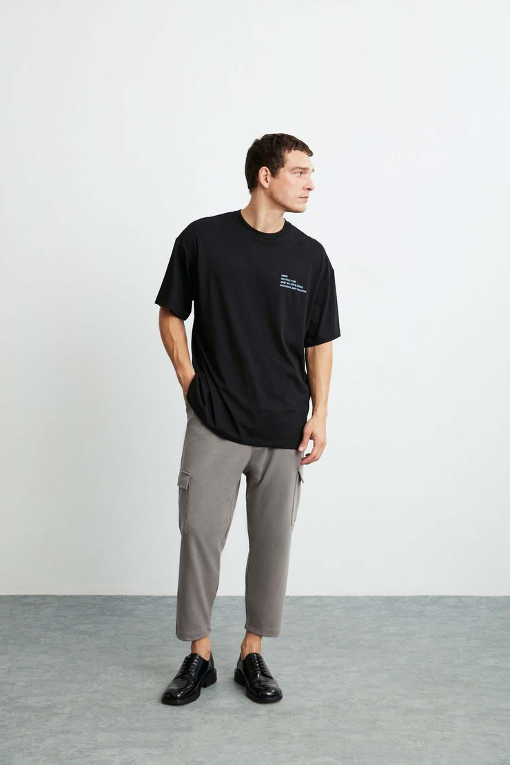 Zane Örme Oversize Siyah T-Shirt