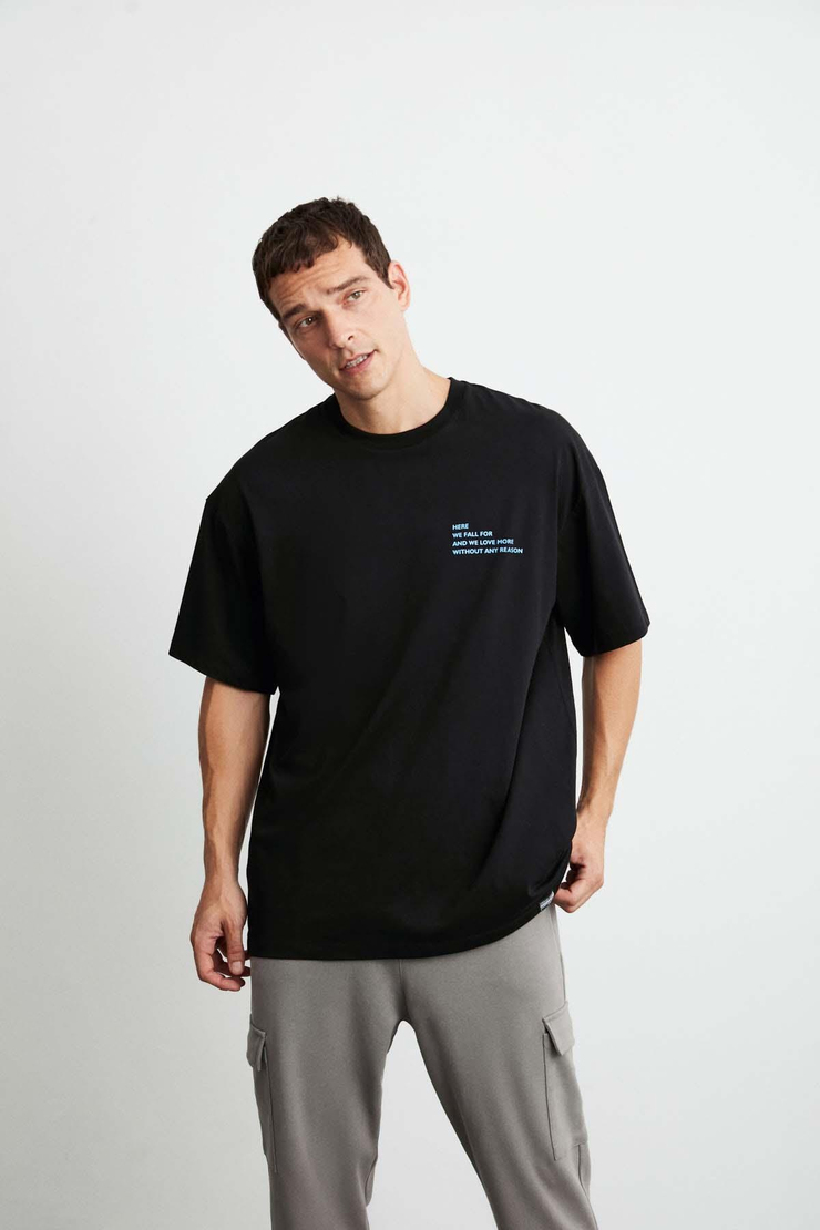 Zane Örme Oversize Siyah T-Shirt