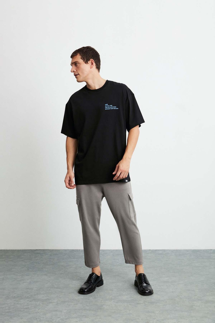 Zane Örme Oversize Siyah T-Shirt