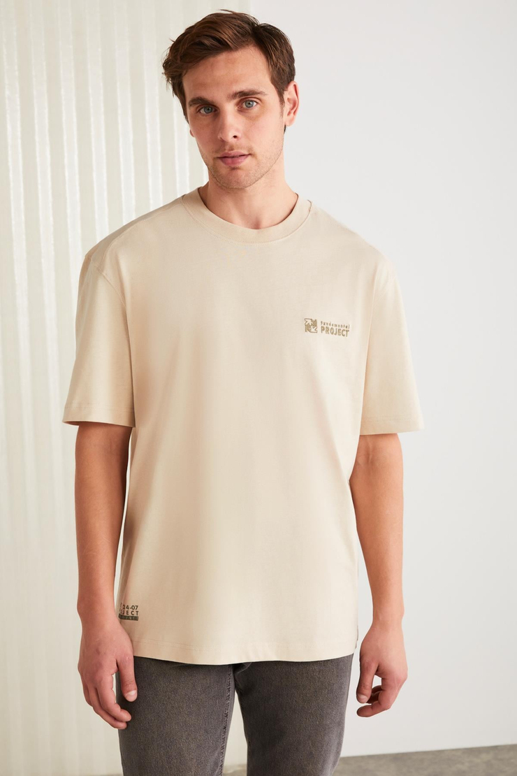 ZEUS Basic Regular Bej Tekli T-Shirt