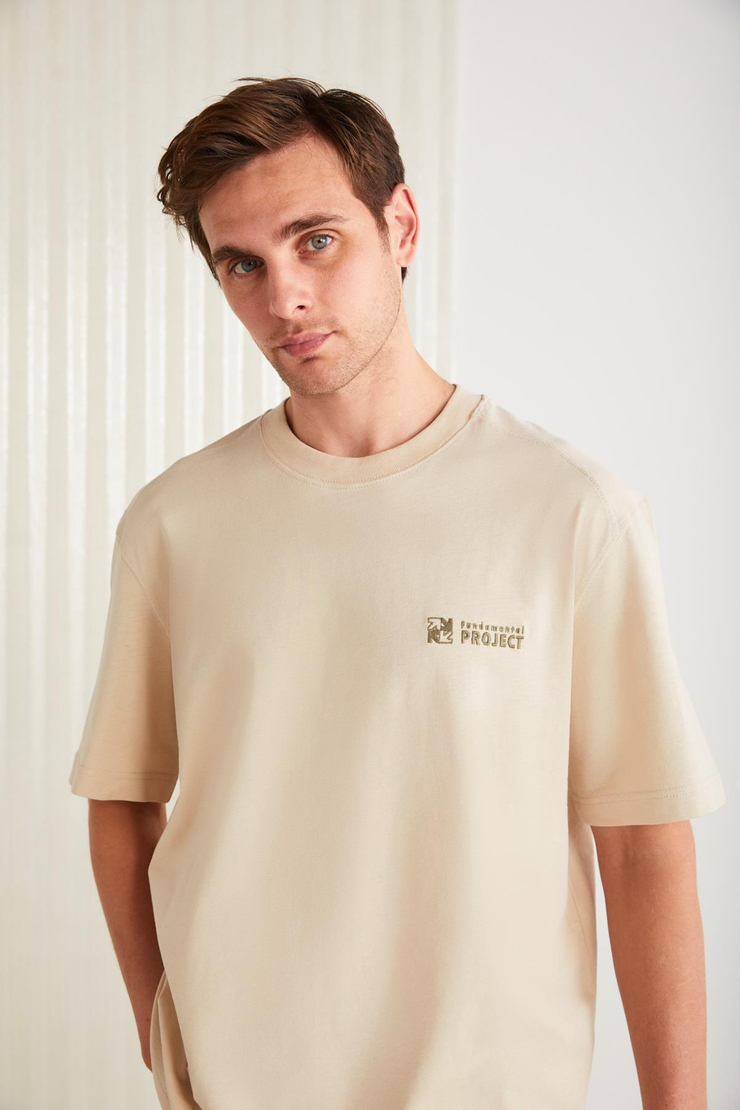 ZEUS Basic Regular Bej Tekli T-Shirt