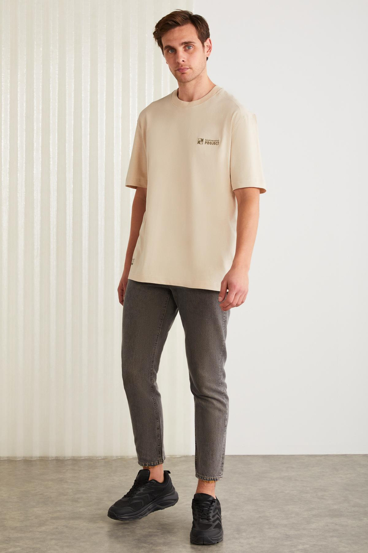 ZEUS Basic Regular Bej Tekli T-Shirt