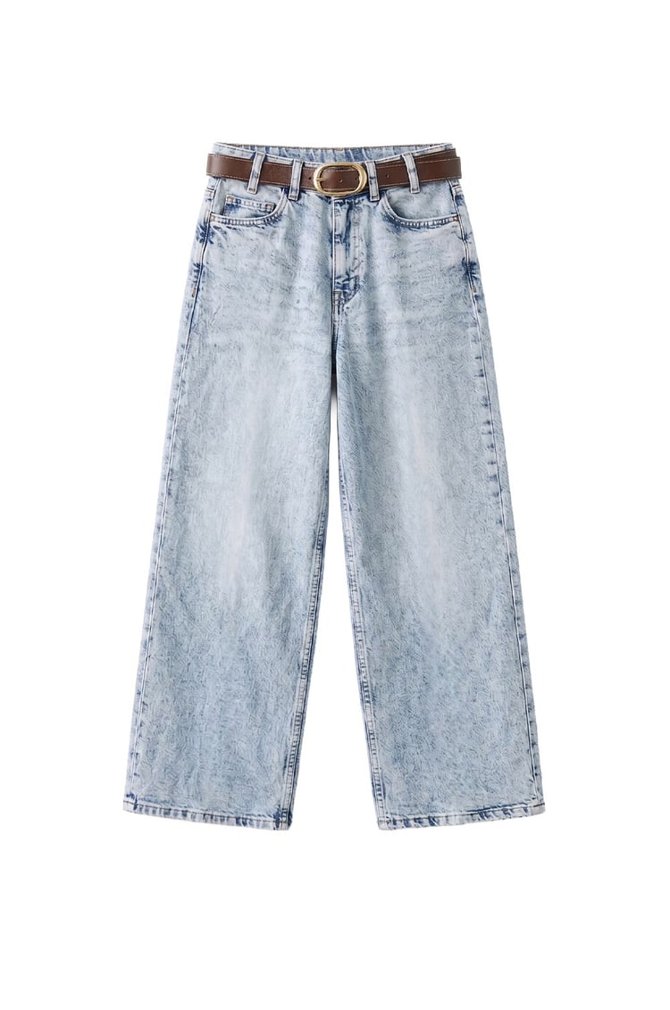 Açık Mavi Culotte Yüksek Bel Kemerli Jean