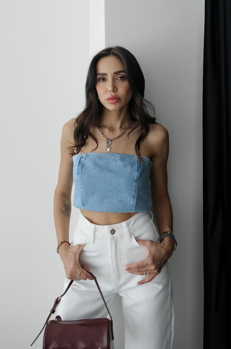 Açık Mavi Denim Büstiyer