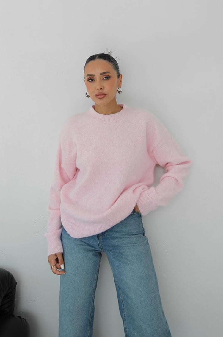 Açık Pembe Zane Yumuşak Dokulu Kazak