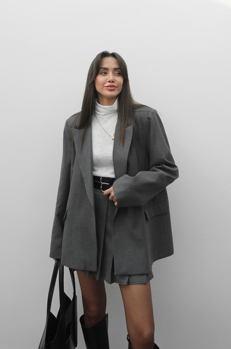 Antrasit Poliviskon Blazer Ceket