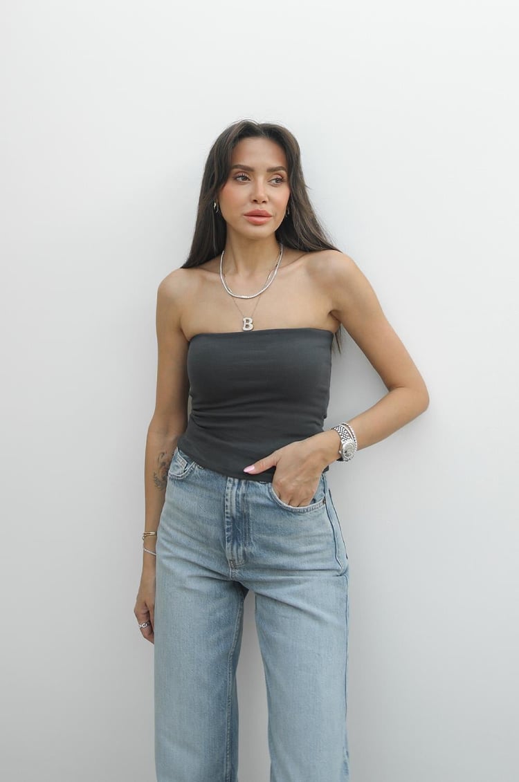 Antrasit Straplez Crop Top