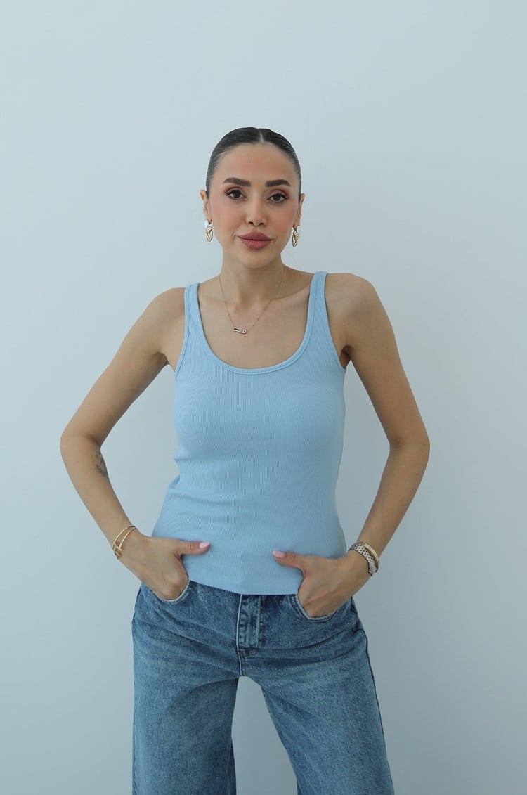 Bebe Mavisi Scoop Neck Fitilli Atlet