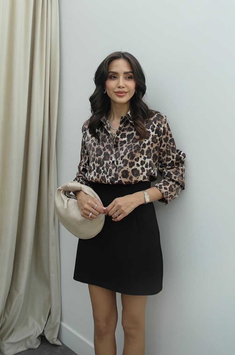 Bej Esther Leopar Desenli Gömlek