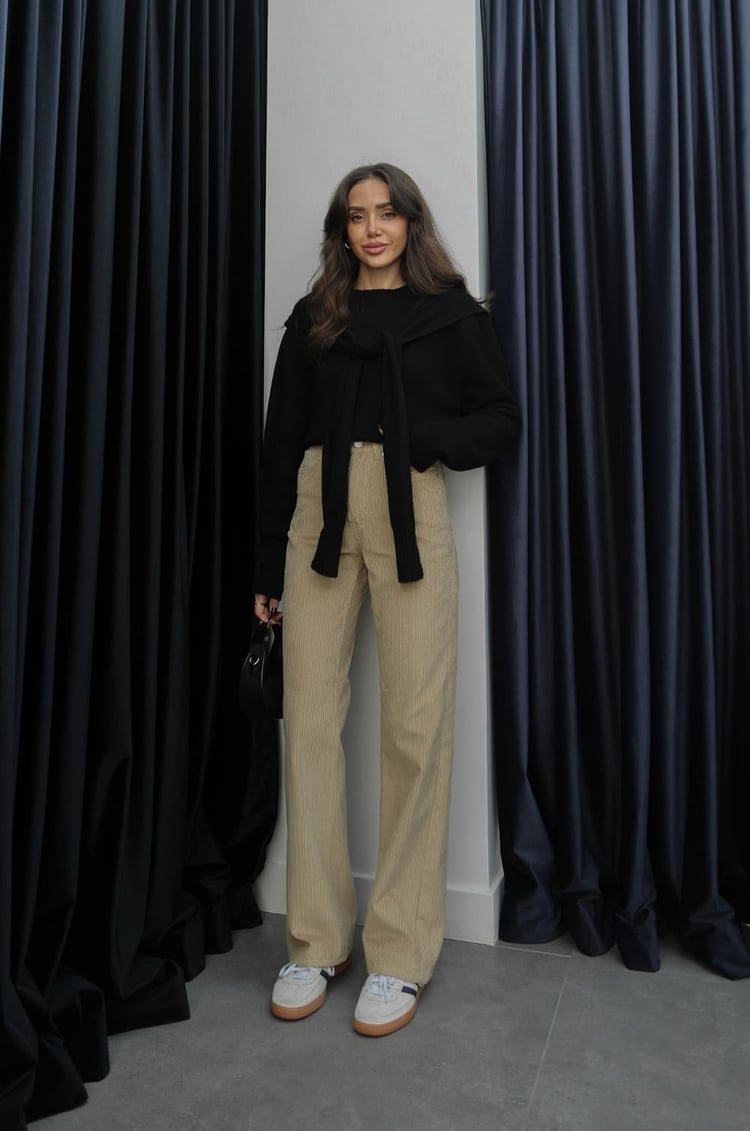 Bej Kadife Straight Pantolon
