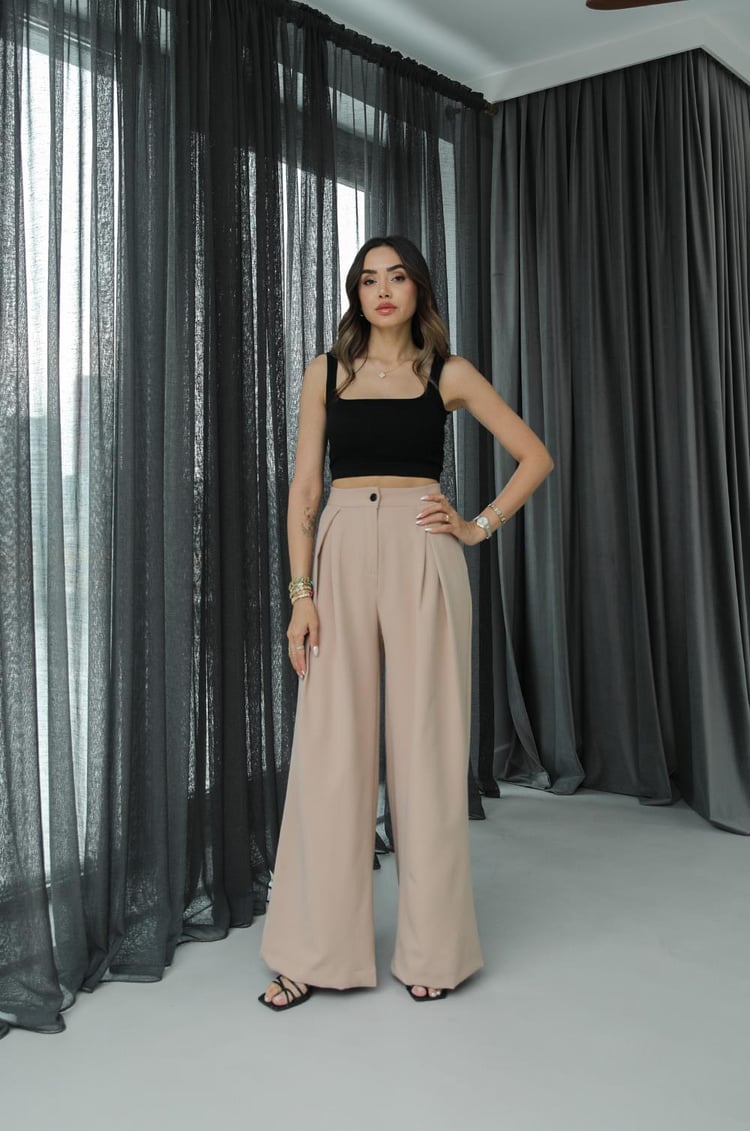 Bej Lily Geniş Paça Pantolon