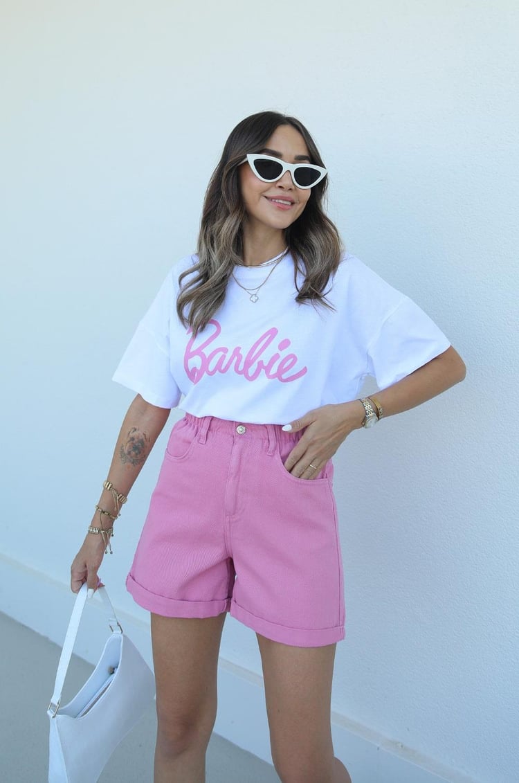 Beyaz Barbie Baskılı Tişört