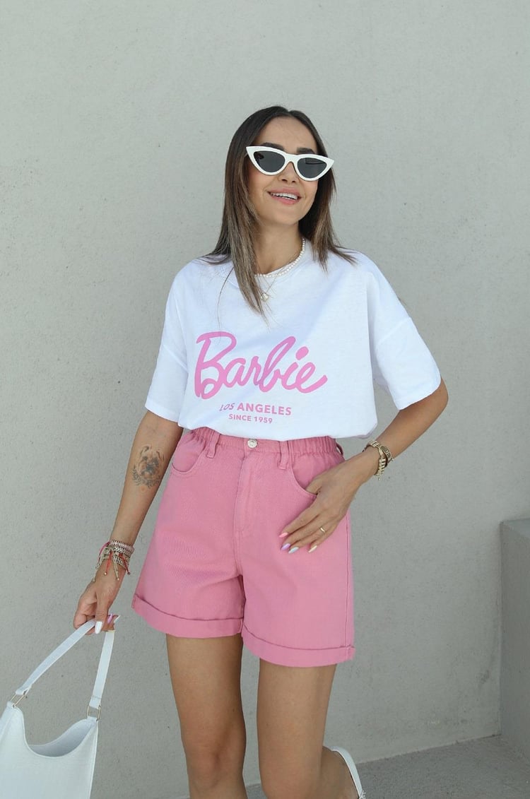 Beyaz Barbie Los Angeles Baskılı Tişört