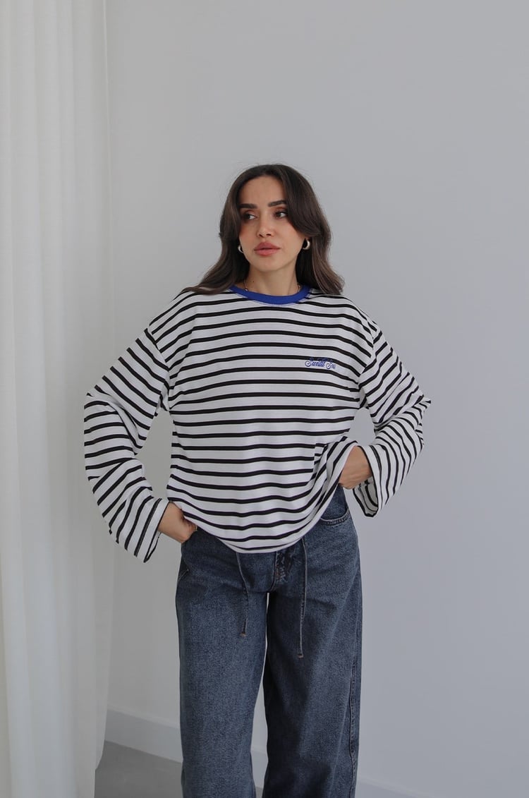 Beyaz Sunlit Soul Baskılı Çizgili Sweatshirt