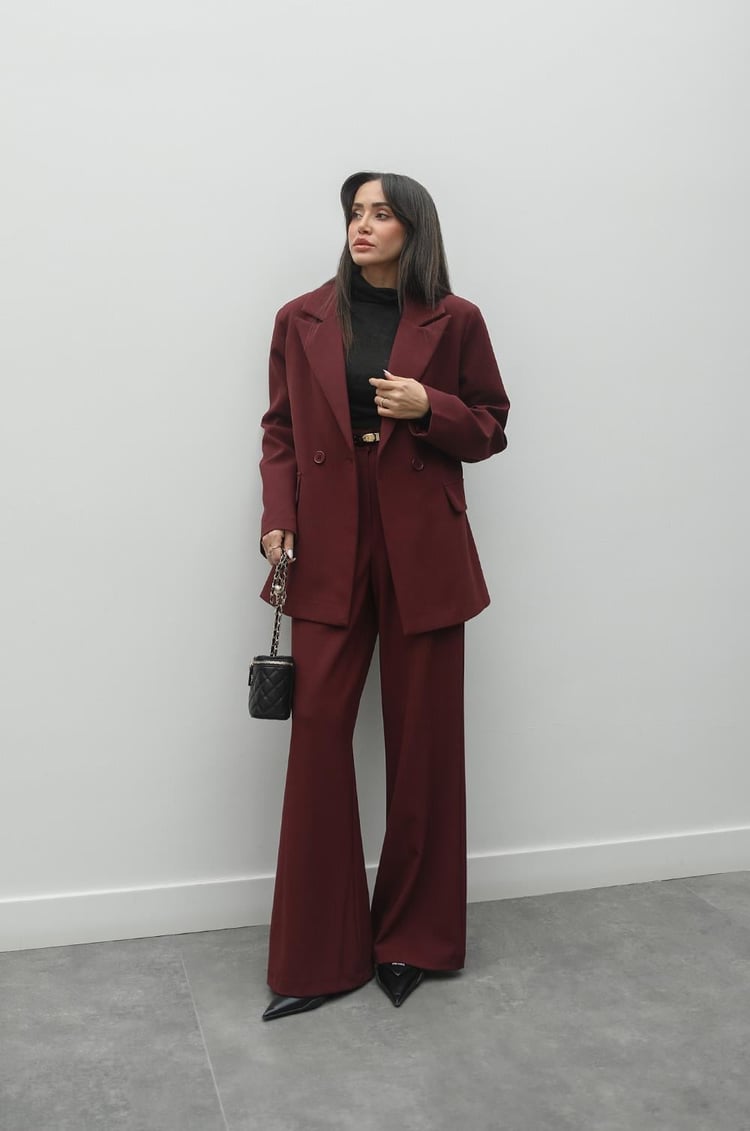 Bordo Aisha Blazer Ceket Pantolon Takım