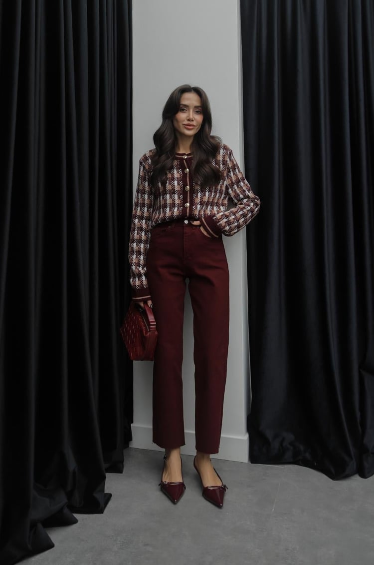 Bordo Boy Fit Kesik Paça Jean