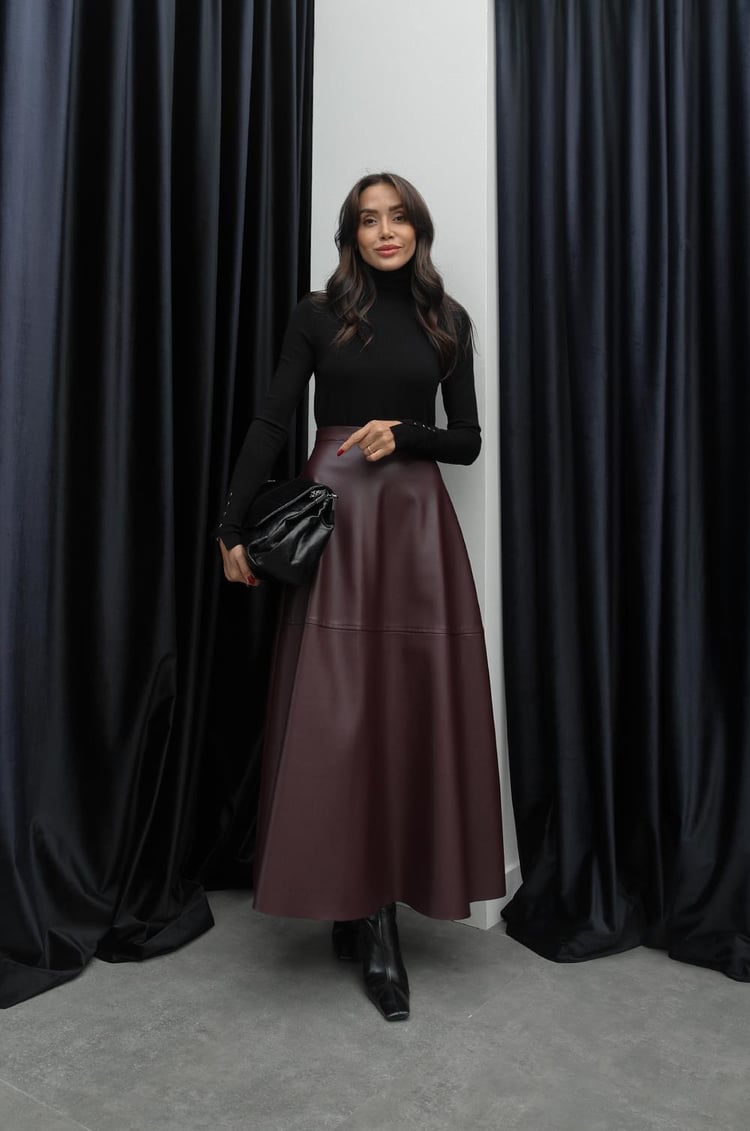 Bordo Deri Maxi Etek
