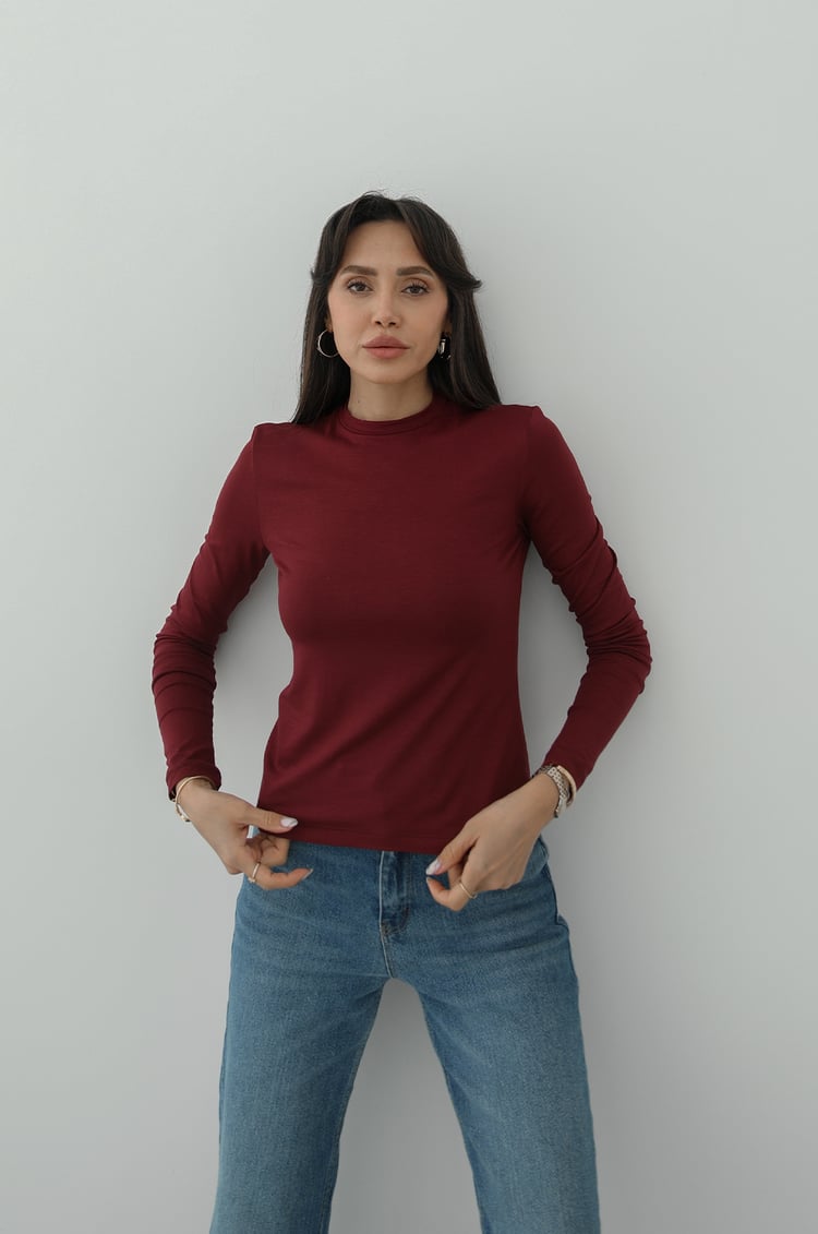 Bordo Erana Uzun Kollu Bluz