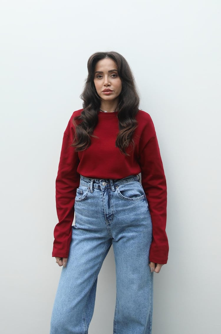 Bordo İnterlok Dokulu Sweatshirt