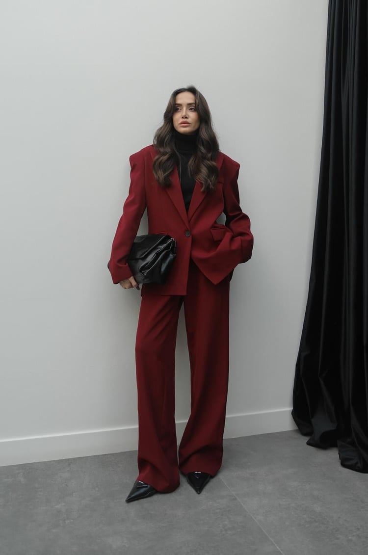Bordo Jenny Ceket Pantolon Takım