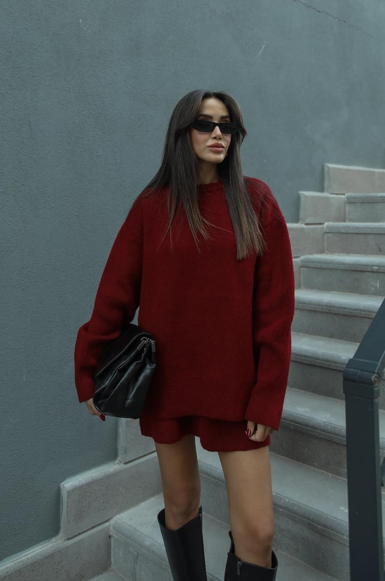 Bordo Nadia Etek Kazak Takım