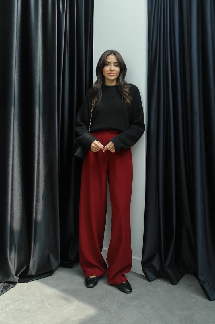 Bordo Pleated Palazzo Pantolon