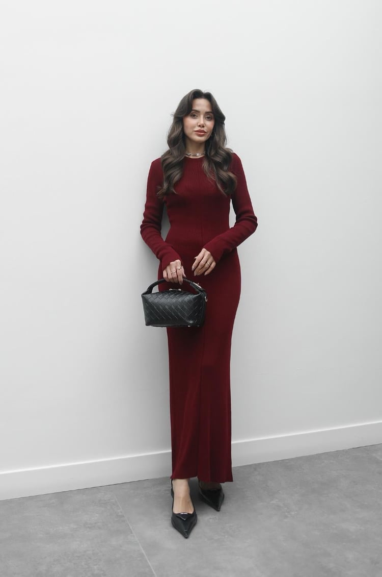 Bordo Romano Triko Elbise
