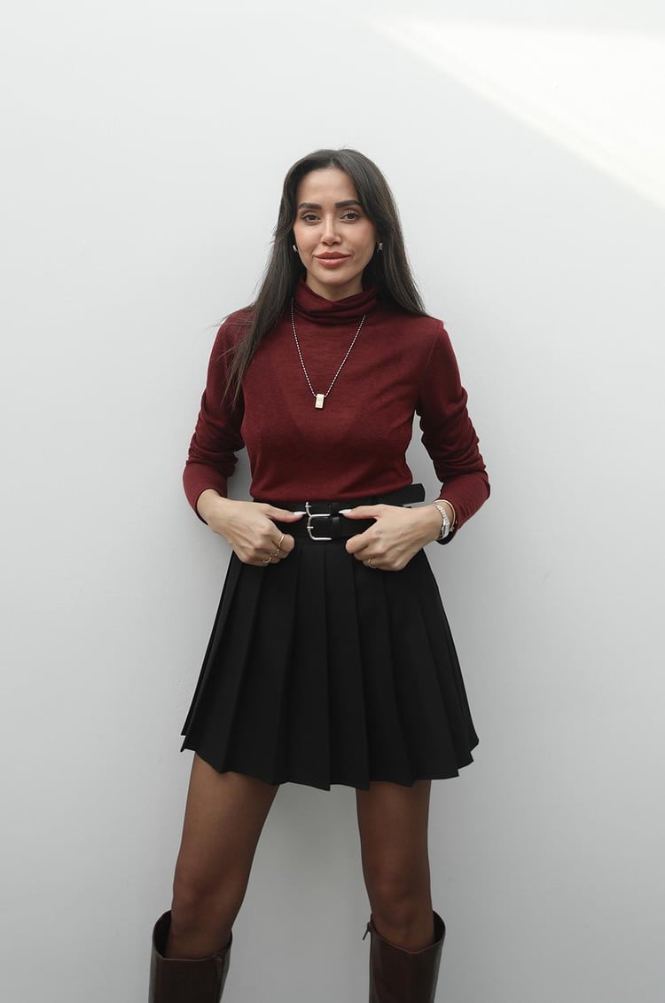 Bordo Supima Pamuklu Balıkçı Yaka Bluz